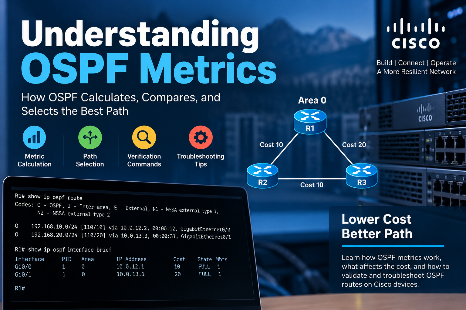 OSPF Metrics Explained: Cost Calculation, Path Selection, and Cisco IOS Commands